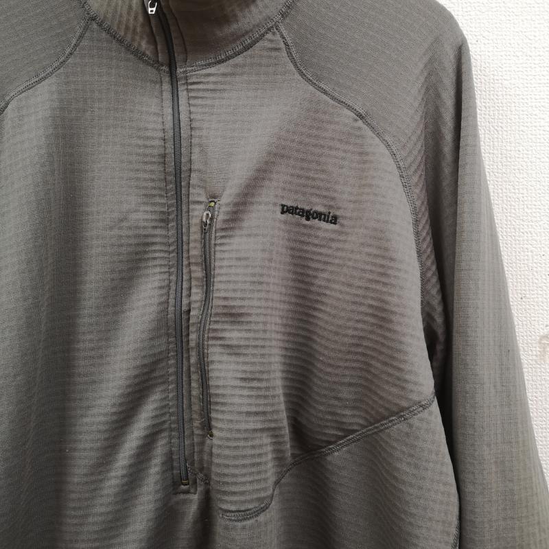 パタゴニア patagonia カットソー 長袖 USA製 POLARTEC R1 ロゴ刺繡 ドロップテイル ハーフジップ 長袖 ジャケット 40102 L 灰 / グレー / gray メンズ USED 古着 中古 50166393