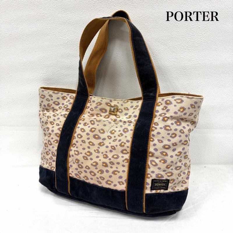 ポーター PORTER トートバッグ トートバッグ bonica dot ボニカドット コラボ レオパード トートバッグ コーデュロイ 吉田カバン 日本製 - ヒョウ柄・レオパード柄 X ワンポイント X ロゴ、文字 ベージュ / ベージュ / beige X 紺 / ネイビー / navy レディース USED 古着 中古 50166401