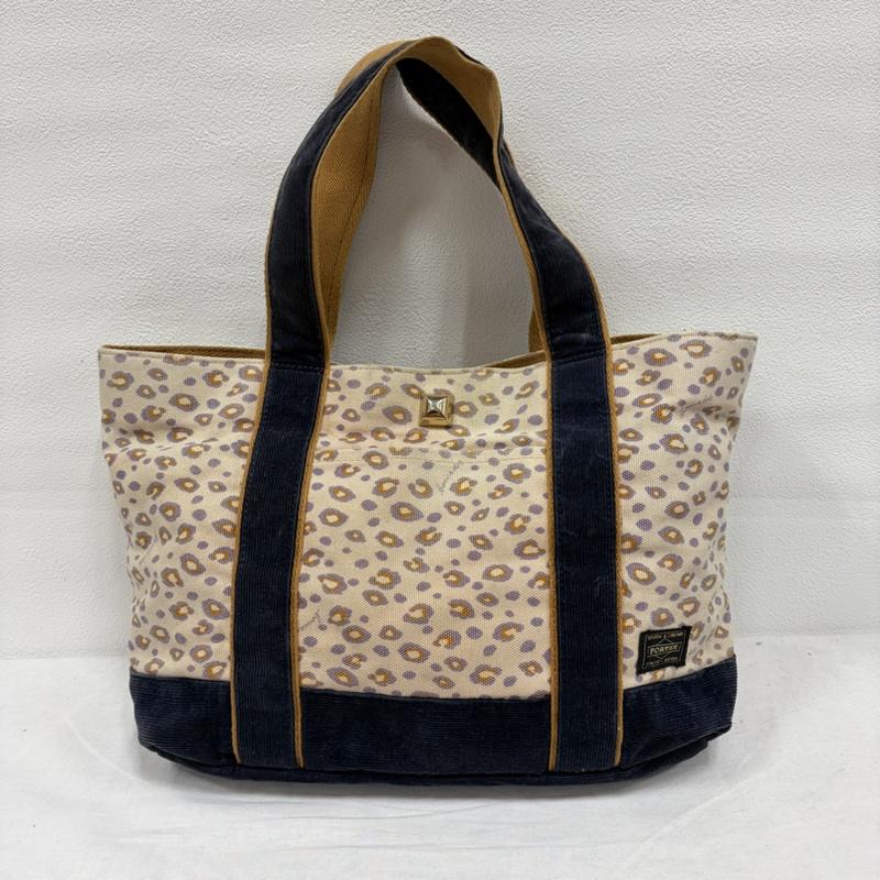 ポーター PORTER トートバッグ トートバッグ bonica dot ボニカドット コラボ レオパード トートバッグ コーデュロイ 吉田カバン 日本製 - ヒョウ柄・レオパード柄 X ワンポイント X ロゴ、文字 ベージュ / ベージュ / beige X 紺 / ネイビー / navy レディース USED 古着 中古 50166401