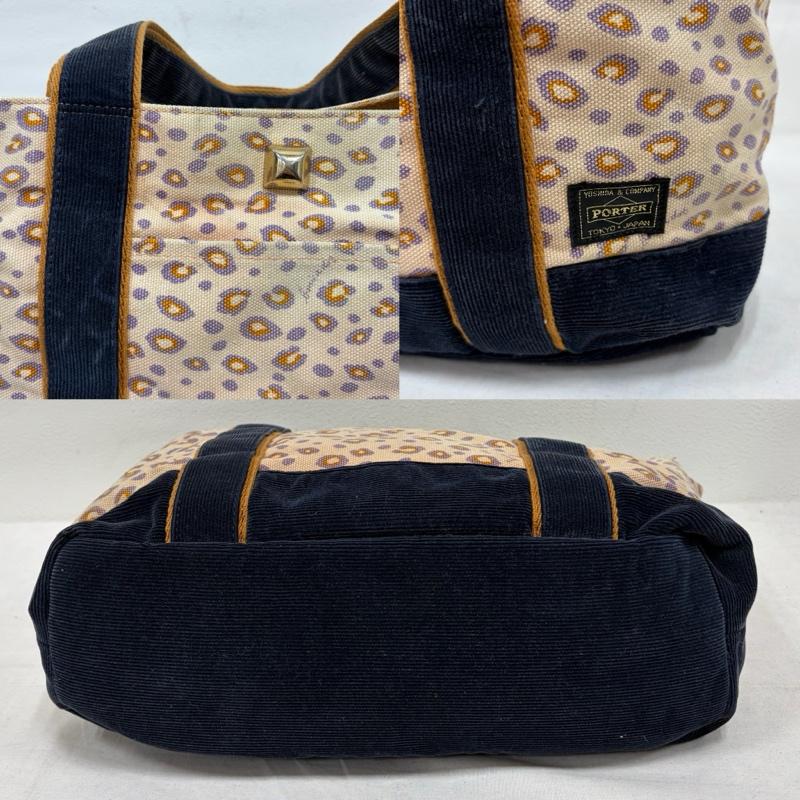 ポーター PORTER トートバッグ トートバッグ bonica dot ボニカドット コラボ レオパード トートバッグ コーデュロイ 吉田カバン 日本製 - ヒョウ柄・レオパード柄 X ワンポイント X ロゴ、文字 ベージュ / ベージュ / beige X 紺 / ネイビー / navy レディース USED 古着 中古 50166401