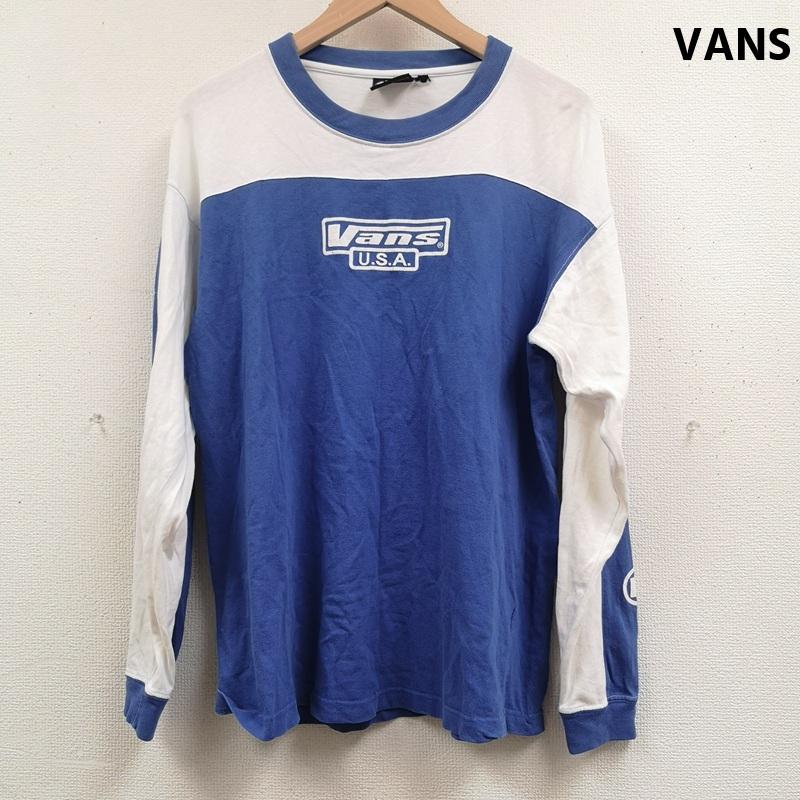 バンズ VANS Tシャツ 長袖 90s USA製 2トーンカラー 切り替え 旧ロゴ 長袖 Tシャツ L 白 / ホワイト / white X 青 / ブルー / blue メンズ USED 古着 中古 50166404