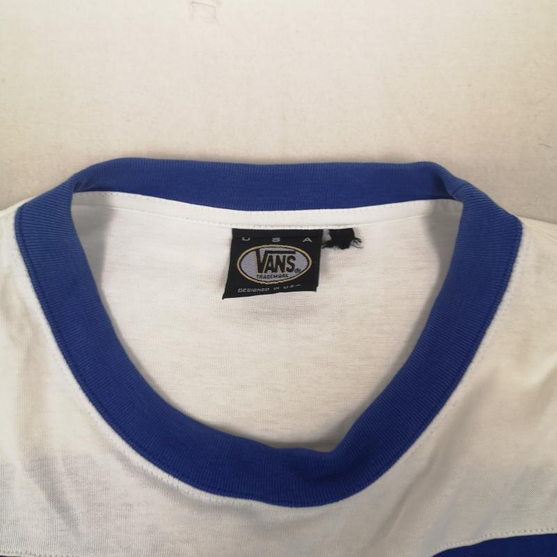 バンズ VANS Tシャツ 長袖 90s USA製 2トーンカラー 切り替え 旧ロゴ 長袖 Tシャツ L 白 / ホワイト / white X 青 / ブルー / blue メンズ USED 古着 中古 50166404