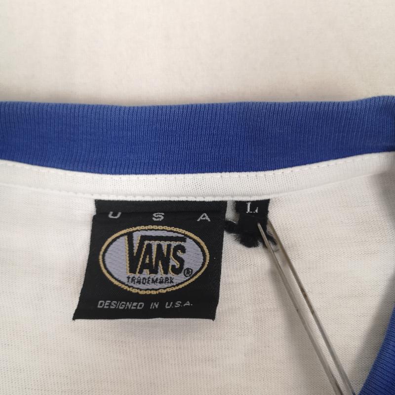 バンズ VANS Tシャツ 長袖 90s USA製 2トーンカラー 切り替え 旧ロゴ 長袖 Tシャツ L 白 / ホワイト / white X 青 / ブルー / blue メンズ USED 古着 中古 50166404