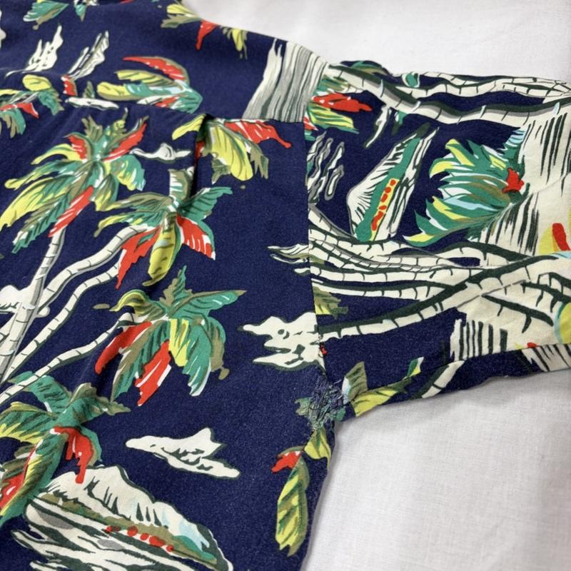 ヴィンテージ VINTAGE シャツ、ブラウス 半袖 80s ヴィンテージ 半袖 アロハシャツ かりゆしウェア hawaiian シングルステッチ ヤシの木 トロピカル プリント - 総柄 X プリント 紺 / ネイビー / navy X マルチカラー / マルチカラー / multicolor メンズ USED 古着 中古 50166408