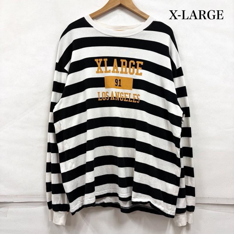 エクストララージ XLARGE Tシャツ 長袖 長袖 クルーネック ボーダー ロゴ プリント Tシャツ ロンT XL ボーダー柄 X ロゴ、文字 X プリント 白 / ホワイト / white X 黒 / ブラック / black X 黄 / イエロー / yellow メンズ USED 古着 中古 50166413