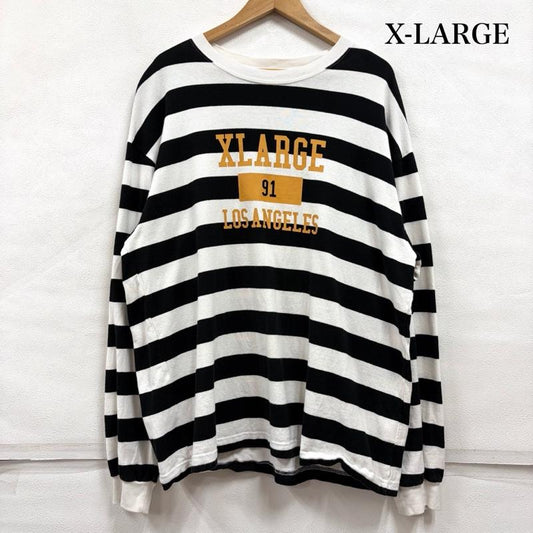 エクストララージ XLARGE Tシャツ 長袖 長袖 クルーネック ボーダー ロゴ プリント Tシャツ ロンT XL ボーダー柄 X ロゴ、文字 X プリント 白 / ホワイト / white X 黒 / ブラック / black X 黄 / イエロー / yellow メンズ USED 古着 中古 50166413