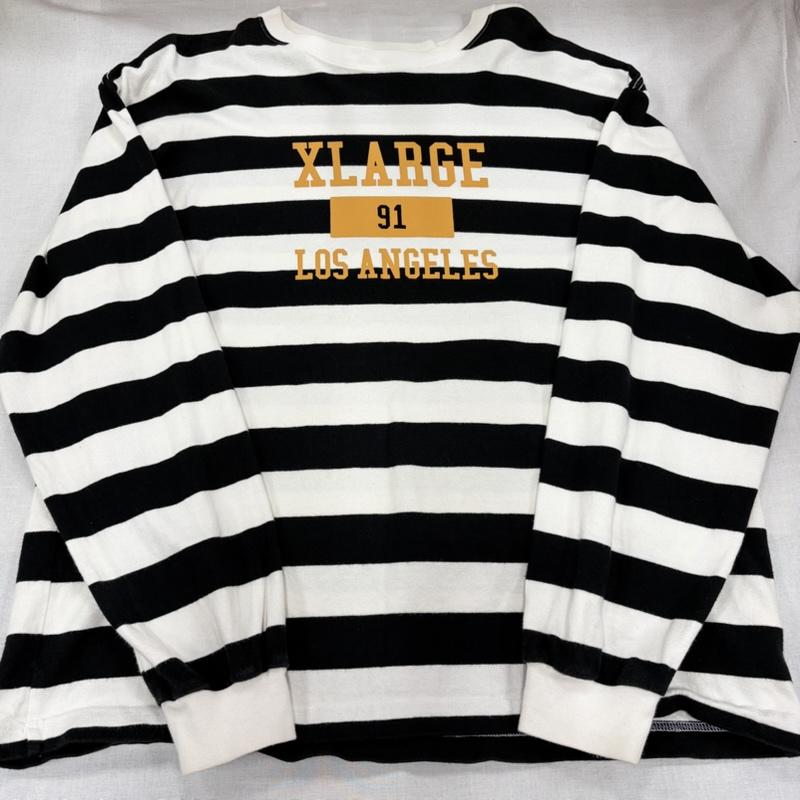 エクストララージ XLARGE Tシャツ 長袖 長袖 クルーネック ボーダー ロゴ プリント Tシャツ ロンT XL ボーダー柄 X ロゴ、文字 X プリント 白 / ホワイト / white X 黒 / ブラック / black X 黄 / イエロー / yellow メンズ USED 古着 中古 50166413
