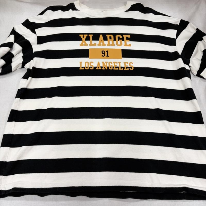 エクストララージ XLARGE Tシャツ 長袖 長袖 クルーネック ボーダー ロゴ プリント Tシャツ ロンT XL ボーダー柄 X ロゴ、文字 X プリント 白 / ホワイト / white X 黒 / ブラック / black X 黄 / イエロー / yellow メンズ USED 古着 中古 50166413