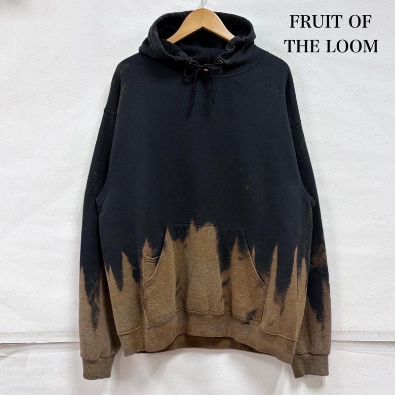 フルーツオブザルーム FRUIT OF THE LOOM パーカー 長袖 スウェット プルオーバー フーディー パーカー グラデーション ブリーチ加工 タイダイ フェード L グラデーション 黒 / ブラック / black X 茶 / ブラウン / brown メンズ USED 古着 中古 50166415