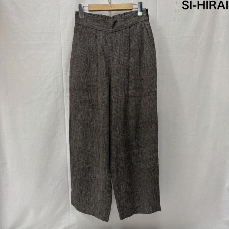 古着 USED ボトムス ボトムス SI-HIRAI スーヒライ リネン シルク混 バレルパンツ タックパンツ ハイウエスト 9分丈 38 無地 ダークブラウン / ダークブラウン / X ダークグレー / ダークグレー / レディース USED 古着 中古 50166426