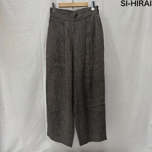 古着 USED ボトムス ボトムス SI-HIRAI スーヒライ リネン シルク混 バレルパンツ タックパンツ ハイウエスト 9分丈 38 無地 ダークブラウン / ダークブラウン / X ダークグレー / ダークグレー / レディース USED 古着 中古 50166426