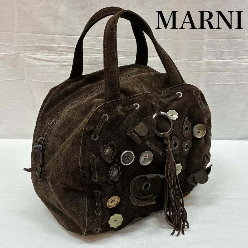 マルニ MARNI ハンドバッグ ハンドバッグ フラワー ボタン スタッズ 装飾 フリンジ スエード レザー ミニボストン ハンド バッグ - レディース USED 古着 中古 50166430