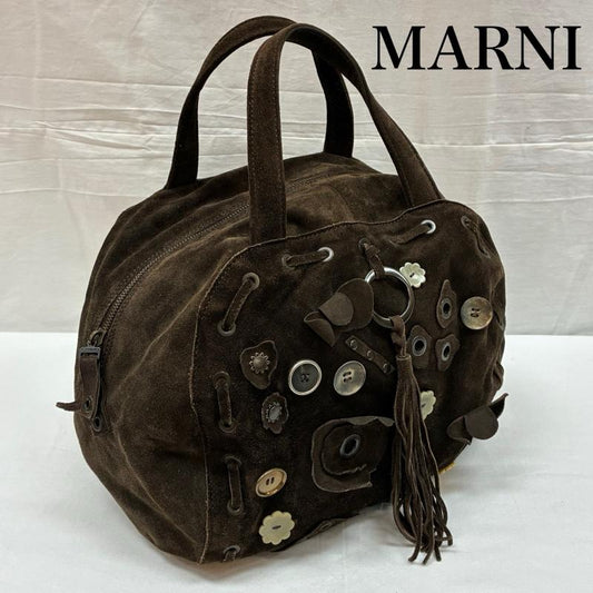 マルニ MARNI ハンドバッグ ハンドバッグ フラワー ボタン スタッズ 装飾 フリンジ スエード レザー ミニボストン ハンド バッグ - レディース USED 古着 中古 50166430