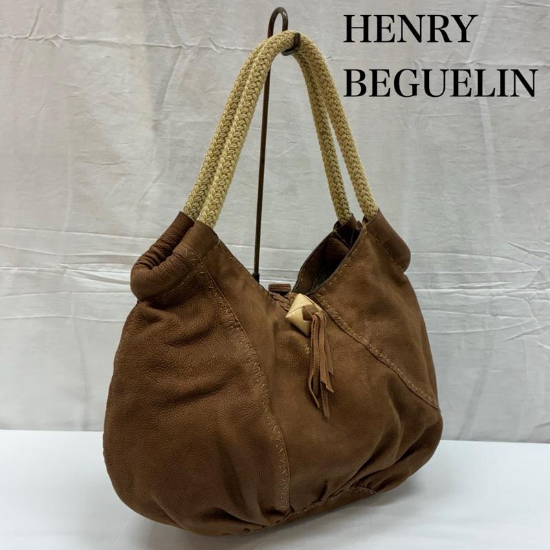 エンリーベグリン HENRY BEGUELIN ハンドバッグ ハンドバッグ オミノ刺繍 デザインステッチ 編み込み フリンジ ロープハンドル シボ革 レザー ハンドバッグ - レディース USED 古着 中古 50166433