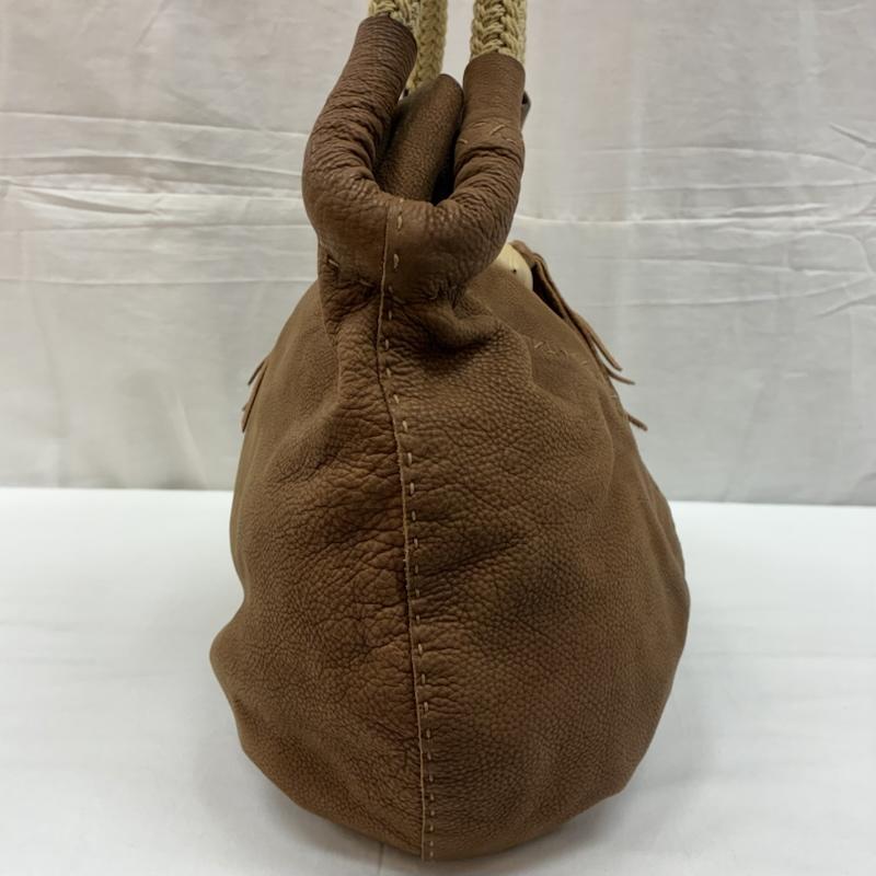 エンリーベグリン HENRY BEGUELIN ハンドバッグ ハンドバッグ オミノ刺繍 デザインステッチ 編み込み フリンジ ロープハンドル シボ革 レザー ハンドバッグ - レディース USED 古着 中古 50166433
