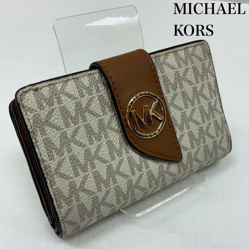 マイケルコース MICHAEL KORS 財布 二つ折り MK ロゴ プリント PVC コーティング キャンバス ベルト ストラップ 二つ折り 財布 - レディース USED 古着 中古 50166438