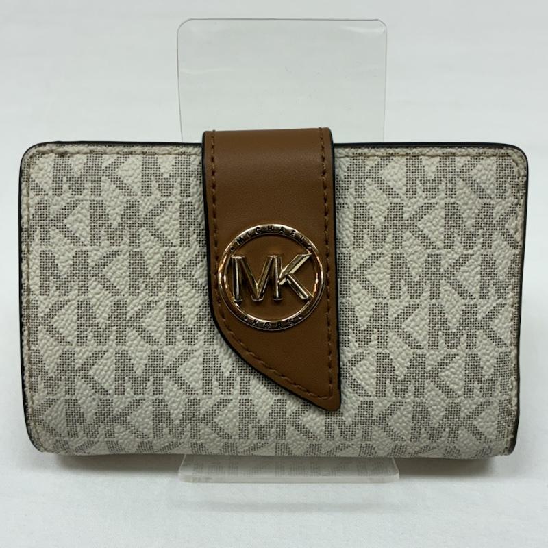 マイケルコース MICHAEL KORS 財布 二つ折り MK ロゴ プリント PVC コーティング キャンバス ベルト ストラップ 二つ折り 財布 - レディース USED 古着 中古 50166438