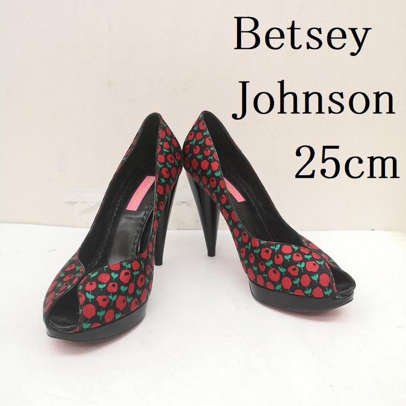 ベッツィージョンソン Betsey Johnson パンプス パンプス 林檎 アップル 柄 ヒール パンプス 25.0cm 黒 / ブラック / black X 赤 / レッド / red レディース USED 古着 中古 50166453
