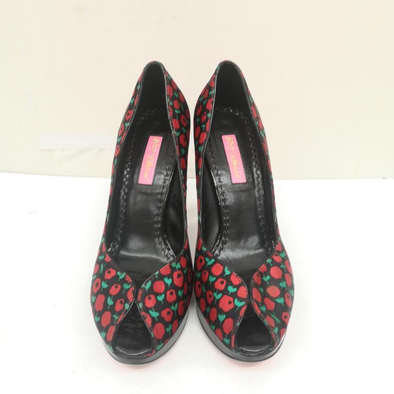 ベッツィージョンソン Betsey Johnson パンプス パンプス 林檎 アップル 柄 ヒール パンプス 25.0cm 黒 / ブラック / black X 赤 / レッド / red レディース USED 古着 中古 50166453