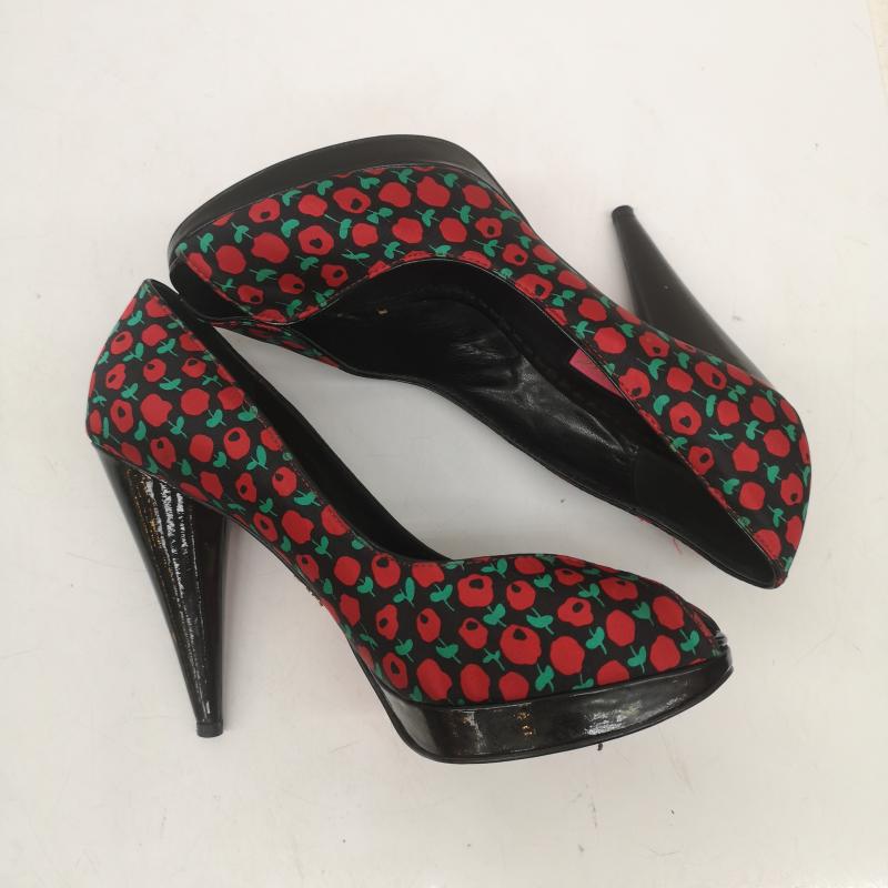 ベッツィージョンソン Betsey Johnson パンプス パンプス 林檎 アップル 柄 ヒール パンプス 25.0cm 黒 / ブラック / black X 赤 / レッド / red レディース USED 古着 中古 50166453