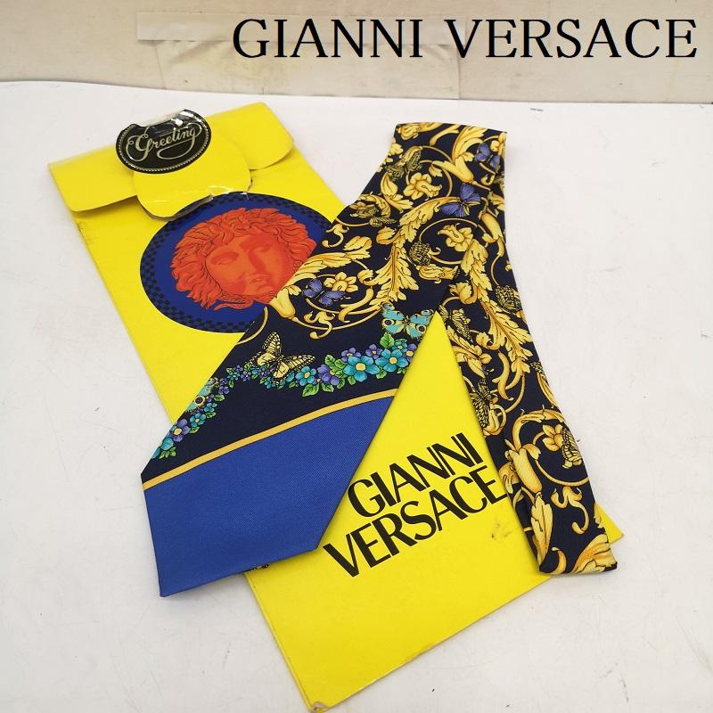 ジャンニヴェルサーチ GIANNI VERSACE ネクタイ ネクタイ 蝶 バロック調 シルク ネクタイ - 黄 / イエロー / yellow X 青 / ブルー / blue X 紺 / ネイビー / navy メンズ USED 古着 中古 50166481