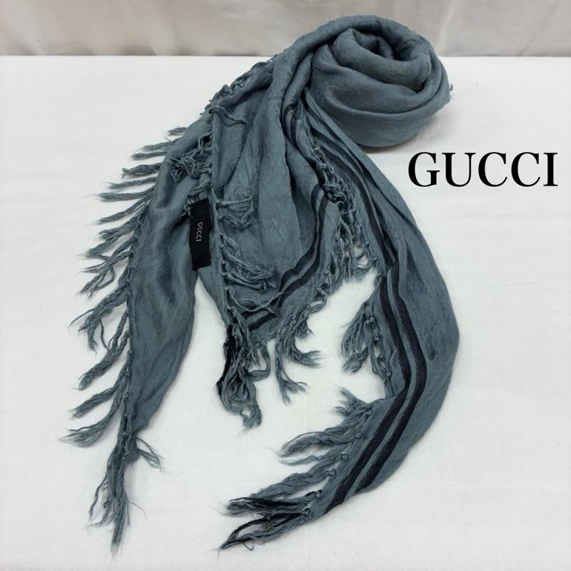 グッチ GUCCI ストール カシミア、パシュミナ レーヨン カシミヤ GG柄 大判 フリンジ ストール イタリア製 ダブルフェイス 三角形 - レディース USED 古着 中古 50166498