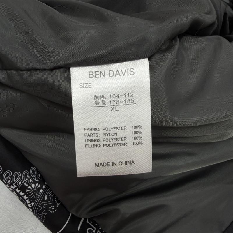 ベンデイビス BEN DAVIS ジャケット、上着 ダウンベスト ペイズリー ダウン ベスト ナイロン ロゴ 刺繍 ジップアップ XL ペイズリー X ロゴ、文字 X 刺繍 黒 / ブラック / black X 白 / ホワイト / white メンズ USED 古着 中古 50166518