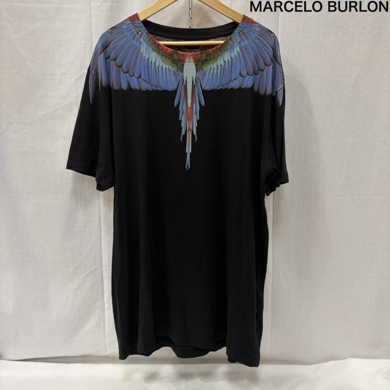 マルセロ・バーロン MARCELO BURLON Tシャツ 半袖 フェザープリントTシャツ ブラック XL プリント 黒 / ブラック / black X 青 / ブルー / blue メンズ USED 古着 中古 50166519