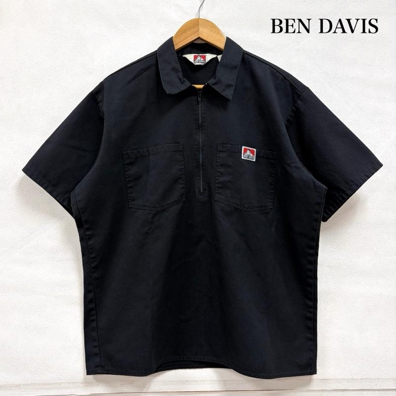 ベンデイビス BEN DAVIS シャツ、ブラウス 半袖 半袖 ハーフジップ ワークシャツ USA製 ロゴ パッチ L ワンポイント X ロゴ、文字 黒 / ブラック / black メンズ USED 古着 中古 50166520