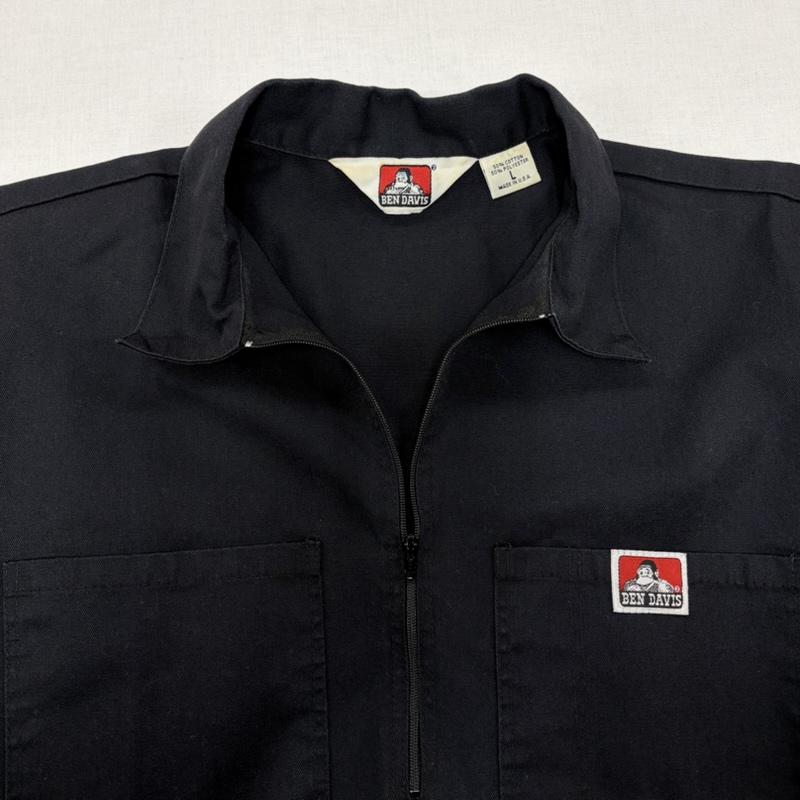 ベンデイビス BEN DAVIS シャツ、ブラウス 半袖 半袖 ハーフジップ ワークシャツ USA製 ロゴ パッチ L ワンポイント X ロゴ、文字 黒 / ブラック / black メンズ USED 古着 中古 50166520