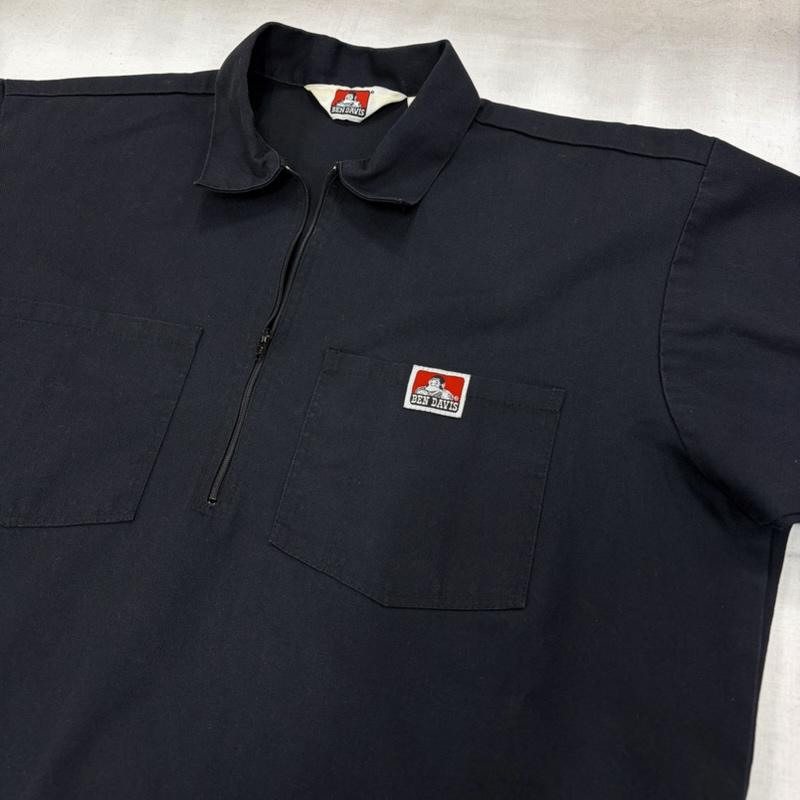 ベンデイビス BEN DAVIS シャツ、ブラウス 半袖 半袖 ハーフジップ ワークシャツ USA製 ロゴ パッチ L ワンポイント X ロゴ、文字 黒 / ブラック / black メンズ USED 古着 中古 50166520