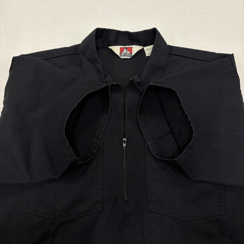 ベンデイビス BEN DAVIS シャツ、ブラウス 半袖 半袖 ハーフジップ ワークシャツ USA製 ロゴ パッチ L ワンポイント X ロゴ、文字 黒 / ブラック / black メンズ USED 古着 中古 50166520