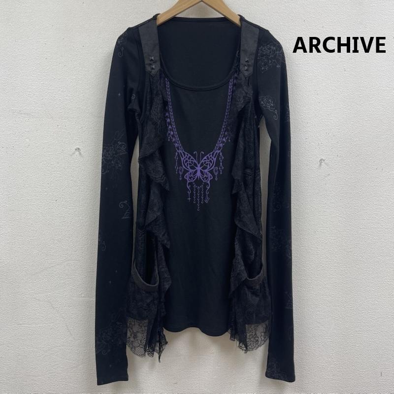 古着 USED カットソー 長袖 ARCHIVE Y2k バタフライ 蝶 レース切替 トップス カットソー 黒 / ブラック / black レディース USED 古着 中古 50166527