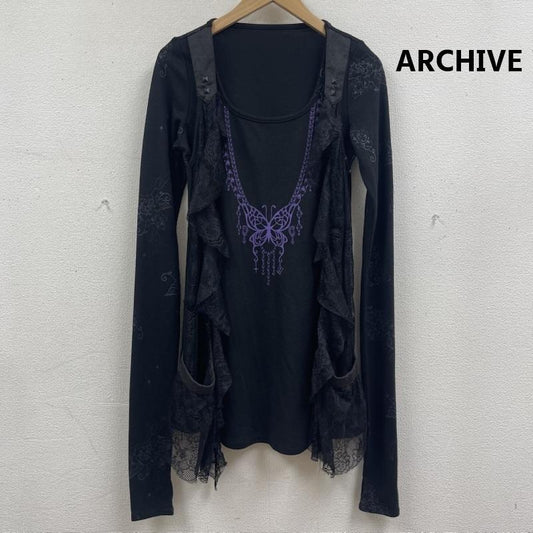 古着 USED カットソー 長袖 ARCHIVE Y2k バタフライ 蝶 レース切替 トップス カットソー 黒 / ブラック / black レディース USED 古着 中古 50166527