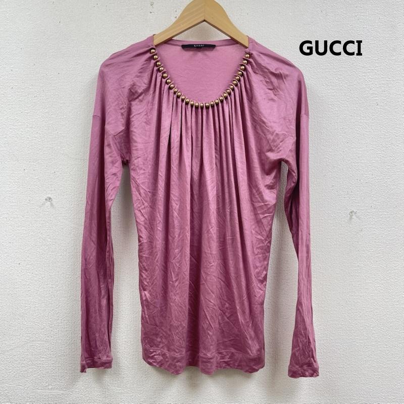 グッチ GUCCI カットソー 長袖 トムフォード期 イタリア製 メタルビーズ ギャザーネック カットソー S 桃 / ピンク / pink レディース USED 古着 中古 50166530