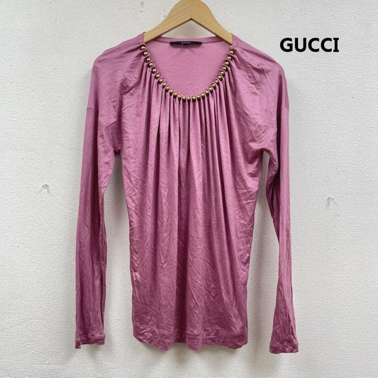 グッチ GUCCI カットソー 長袖 トムフォード期 イタリア製 メタルビーズ ギャザーネック カットソー S 桃 / ピンク / pink レディース USED 古着 中古 50166530