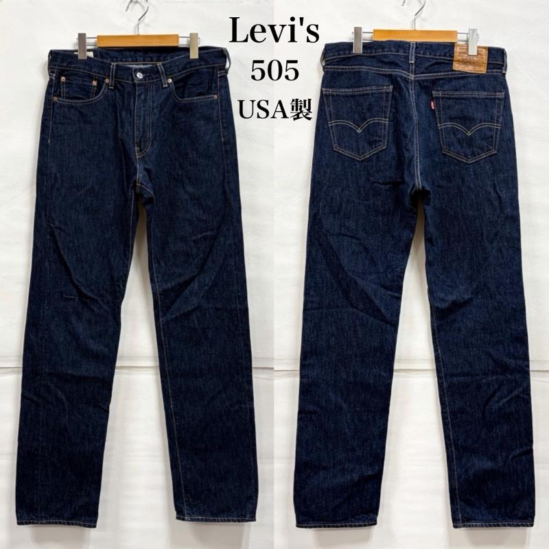 リーバイス Levi s パンツ デニム、ジーンズ 505 USA製 BIGE ストレート デニム ワンウォッシュ PREMIUM レザーパッチ W33 L34 33インチ 無地 X ロゴ、文字 インディゴ / インディゴ / Indigo メンズ USED 古着 中古 50166535