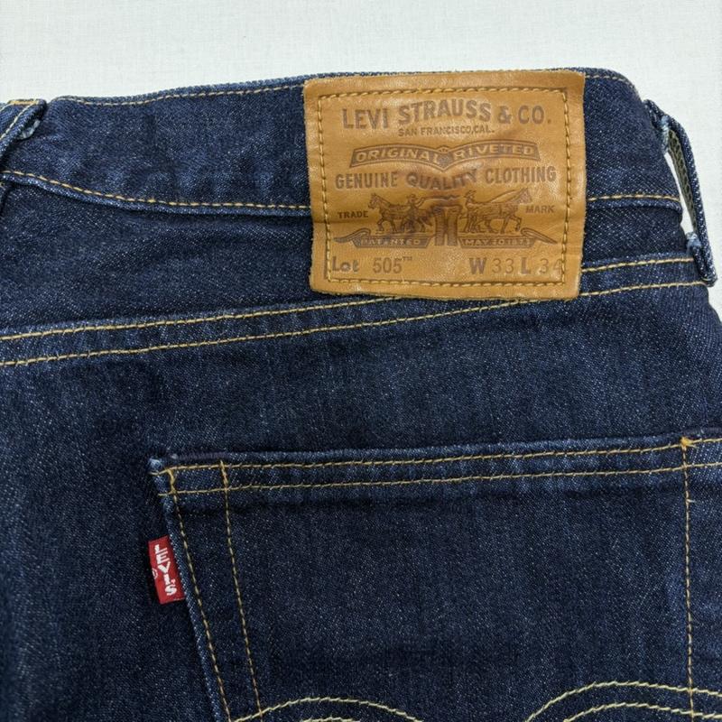リーバイス Levi s パンツ デニム、ジーンズ 505 USA製 BIGE ストレート デニム ワンウォッシュ PREMIUM レザーパッチ W33 L34 33インチ 無地 X ロゴ、文字 インディゴ / インディゴ / Indigo メンズ USED 古着 中古 50166535
