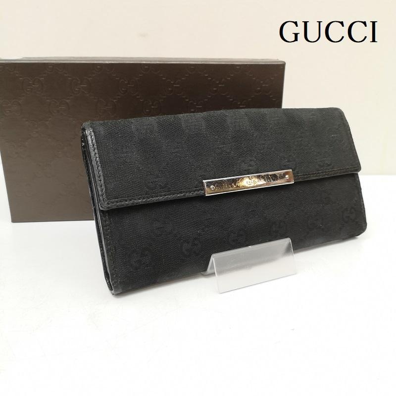 グッチ GUCCI 財布 長財布 GGキャンバス 長財布 メタルバー 112715 - 黒 / ブラック / black メンズ USED 古着 中古 50166546