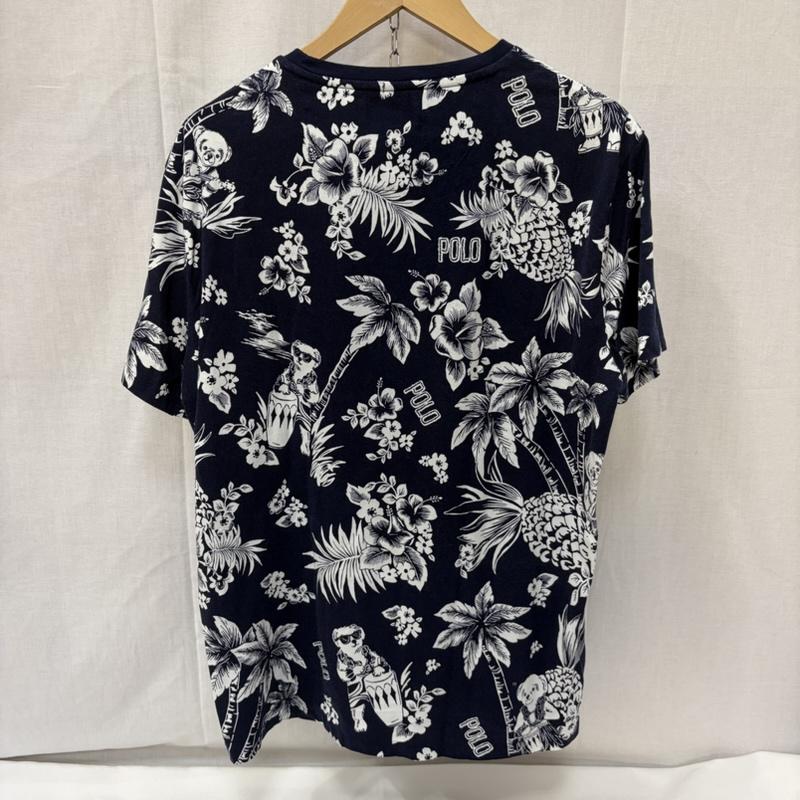ポロラルフローレン POLO RALPH LAUREN Tシャツ 半袖 ポロベア アロハ ハイビスカス ネイビー L 総柄 白 / ホワイト / white X 紺 / ネイビー / navy メンズ USED 古着 中古 50166562