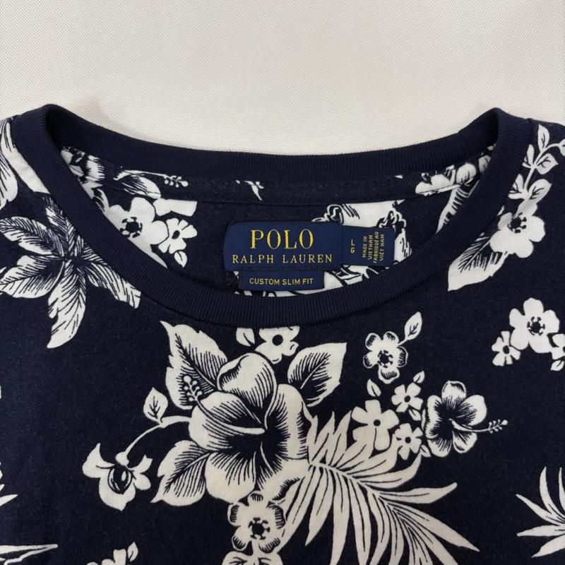 ポロラルフローレン POLO RALPH LAUREN Tシャツ 半袖 ポロベア アロハ ハイビスカス ネイビー L 総柄 白 / ホワイト / white X 紺 / ネイビー / navy メンズ USED 古着 中古 50166562