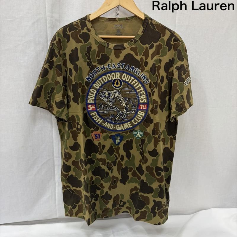 ポロラルフローレン POLO RALPH LAUREN Tシャツ 半袖 CUSTOM FIT CAMO TEE フィッシング カモ Tシャツ 迷彩 刺繍 FISHING AND GAME CLUB L カモフラージュ柄・迷彩 X 刺繍 茶 / ブラウン / brown X カーキ / カーキ / khaki メンズ USED 古着 中古 50166569