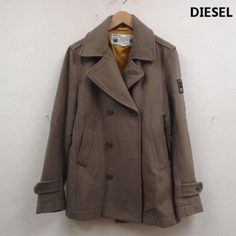 ディーゼル DIESEL コート ピーコート 牛革 羊革 ロゴ ワッペン パッチ ダブルプレスト ピーコート 0424-7545 S ベージュ / ベージュ / beige メンズ USED 古着 中古 50166571