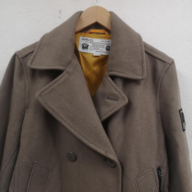 ディーゼル DIESEL コート ピーコート 牛革 羊革 ロゴ ワッペン パッチ ダブルプレスト ピーコート 0424-7545 S ベージュ / ベージュ / beige メンズ USED 古着 中古 50166571