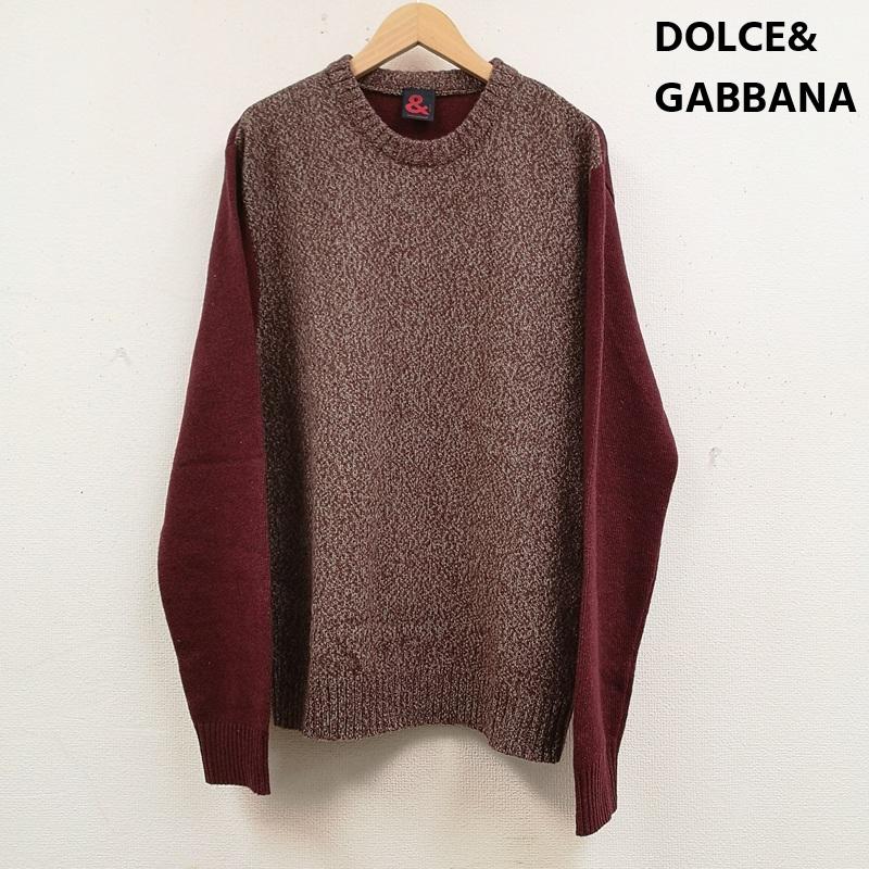 ドルチェアンドガッバーナ DOLCE&GABBANA ニット、セーター 長袖 イタリア製 メランジ 霜降り編み アンパサンド & クルーネック 切替 ニット セーター 50 えんじ / ワインレッド / dark red メンズ USED 古着 中古 50166575
