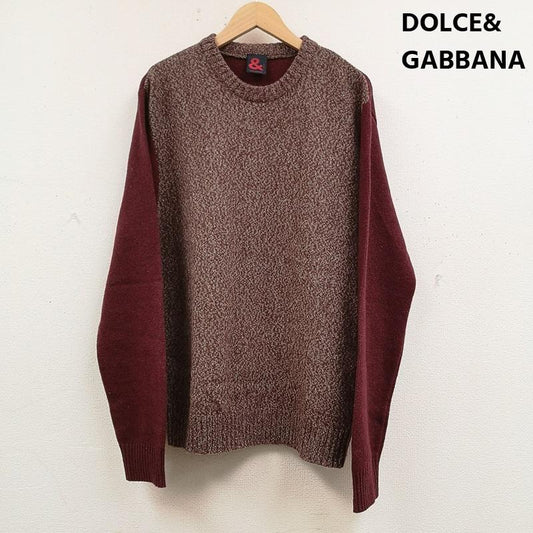 ドルチェアンドガッバーナ DOLCE&GABBANA ニット、セーター 長袖 イタリア製 メランジ 霜降り編み アンパサンド & クルーネック 切替 ニット セーター 50 えんじ / ワインレッド / dark red メンズ USED 古着 中古 50166575