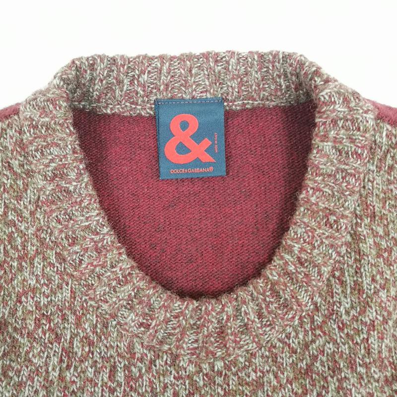 ドルチェアンドガッバーナ DOLCE&GABBANA ニット、セーター 長袖 イタリア製 メランジ 霜降り編み アンパサンド & クルーネック 切替 ニット セーター 50 えんじ / ワインレッド / dark red メンズ USED 古着 中古 50166575