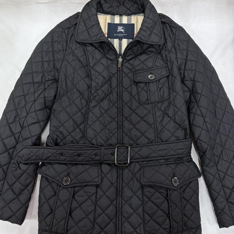 バーバリーロンドン Burberry London ジャケット、上着 ジャケット、ブレザー キルティング ロング コート ノバチェック ジャケット ジップアップ ベルト 48 無地 X チェック 黒 / ブラック / black レディース USED 古着 中古 50166577