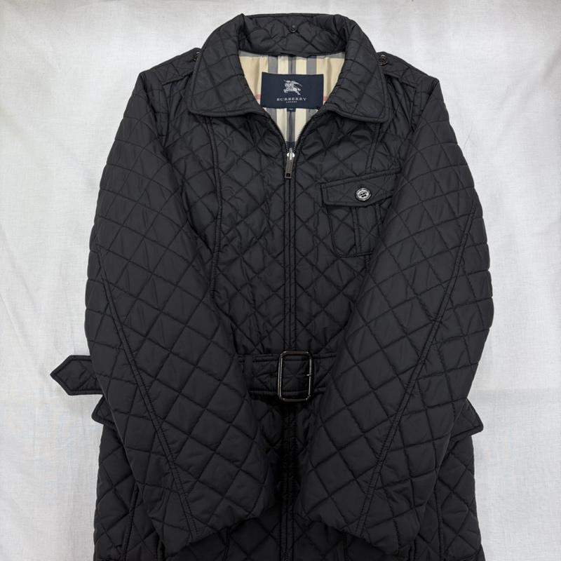 バーバリーロンドン Burberry London ジャケット、上着 ジャケット、ブレザー キルティング ロング コート ノバチェック ジャケット ジップアップ ベルト 48 無地 X チェック 黒 / ブラック / black レディース USED 古着 中古 50166577