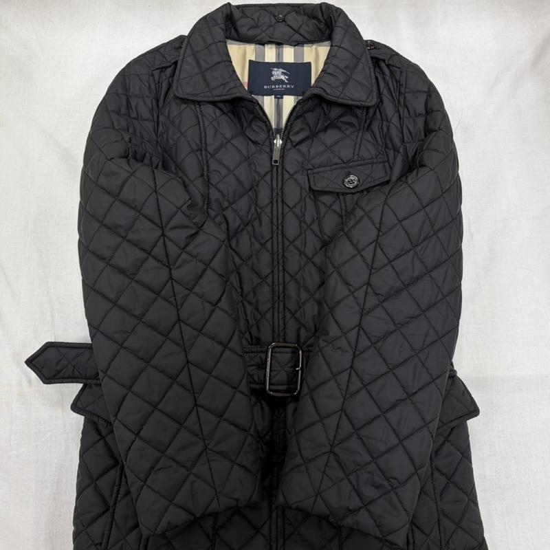 バーバリーロンドン Burberry London ジャケット、上着 ジャケット、ブレザー キルティング ロング コート ノバチェック ジャケット ジップアップ ベルト 48 無地 X チェック 黒 / ブラック / black レディース USED 古着 中古 50166577